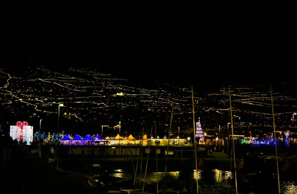 Funchal Madeira Portugal Con Muchas Luces Noche Vista Desde Mar —  Fotos de Stock