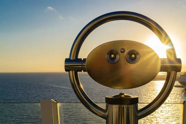 Binoculars Cruise Ship Overlooking Sea Sunset — Stock Photo, Image