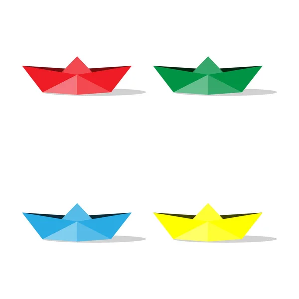 Papieru origami łodzie kolor na białym tle. Wektor ilustracja element projektu. Czerwony, żółty, niebieski, zielony. — Wektor stockowy