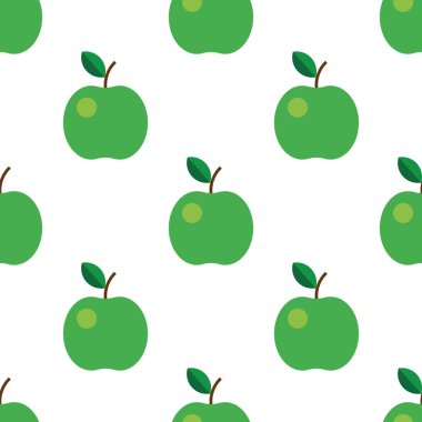 Yeşil elma ile Seamless modeli. vektör çizim. Meyve, yaprak, beyaz arka plan üzerinde. Mutfak tasarım, gıda ambalaj.