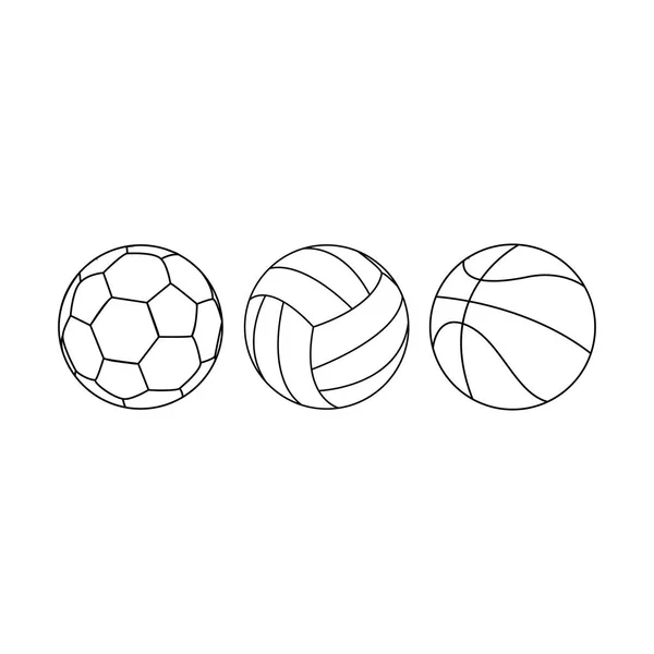 Sportbälle. Vektor Line Ball Set für Fußball Basketball und Volleyball. Abbildung Basketball, Volleyball und Fußballbälle, Symbole. — Stockvektor