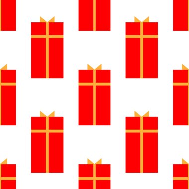 Hediye kutusu ile kurdele düz simgesi, vektör işareti, üzerinde beyaz izole. Sorunsuz tatil desen.