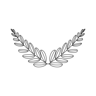 Zeytin dalları, zafer, vektör çizim, düz siluet, siyah, beyaz, simge, sembol nesne tasarım, defne, çelenk, Ödülleri, Roma, zafer, taç, kazanan, süslü için