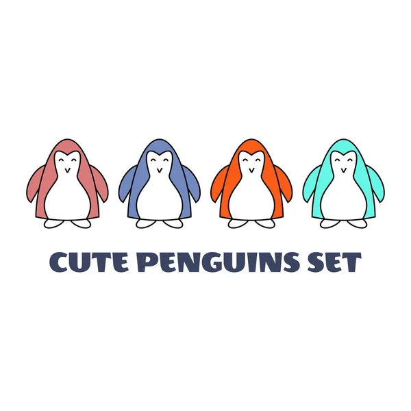 Векторная иллюстрация. Коллекция мультфильмов красочные пингвины изолированы на белом фоне. Милые пингвины. Дизайн . — стоковый вектор