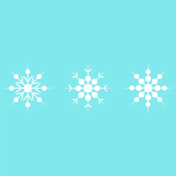 Ilustração vetorial. Conjunto de flocos de neve de inverno. Flocos de neve brancos isolados sobre fundo azul. Conjunto de Natal . — Vetor de Stock