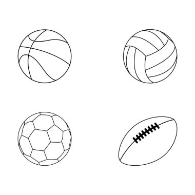Spor top vektör toplama isoated beyaz arka plan üzerinde kümesi. Vektör çizim. Futbol, futbol, basketbol, voleybol. Çizgi stili.