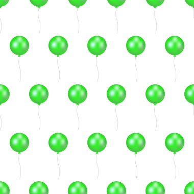 Şeritli yeşil balonun vektör çizimi. Şişme hava uçan balon beyaz arka plan üzerinde izole. Dekorasyon için dikişsiz desen.