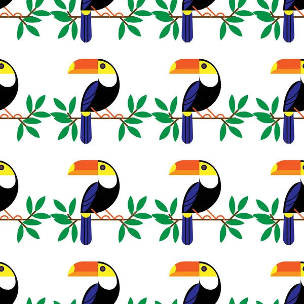 Dikişsiz renkli boyalı karikatür toucan desen. Yaz geçmişi. Vektör çizimi