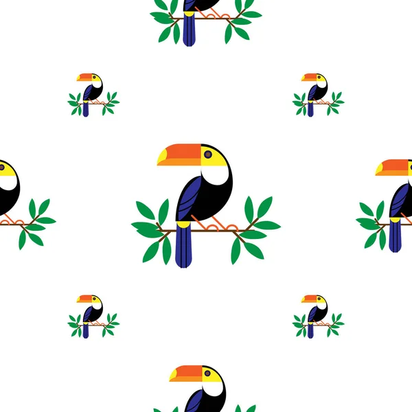 Naadloze Kleurrijke Geschilderde Cartoon Toucan Patroon Zomer Achtergrond Vector Illustratie — Stockvector