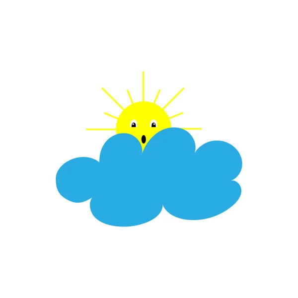 Vector Illustraton Yellow Sun Face Eyes Cloud Summer Icon White — Stock Vector