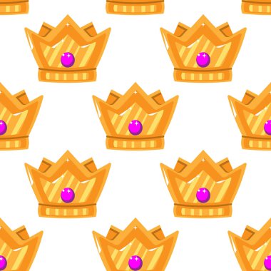 Vektör illüstrasyon. Dikişsiz taç deseni. Değerli altın taçlar. Sanat Tasarım Karikatür taç.
