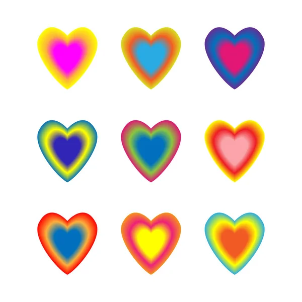 Σετ Από Πολύχρωμες Απαλές Ανάμεικτις Καρδιές Απεικόνιση Διανυσματικών Φορέων — Διανυσματικό Αρχείο