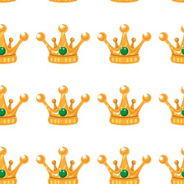 Vektör çizim. Dikişsiz desen kron. Taşlar ile altın kron. Sanat tasarım karikatür.