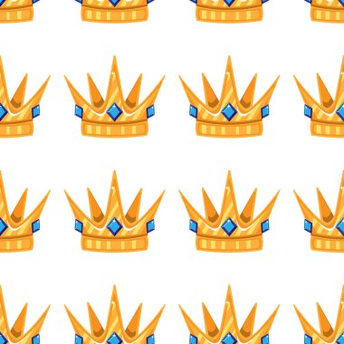 Vektör çizim. Dikişsiz desen kron. Taşlar ile altın kron. Sanat tasarım karikatür.