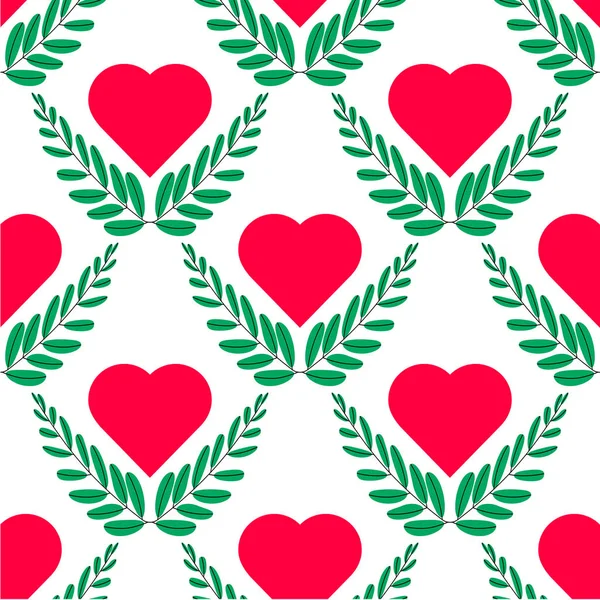 Ilustración Vectorial Hojas Verdes Planas Plantilla Logo Corazón Rojo Sobre — Vector de stock