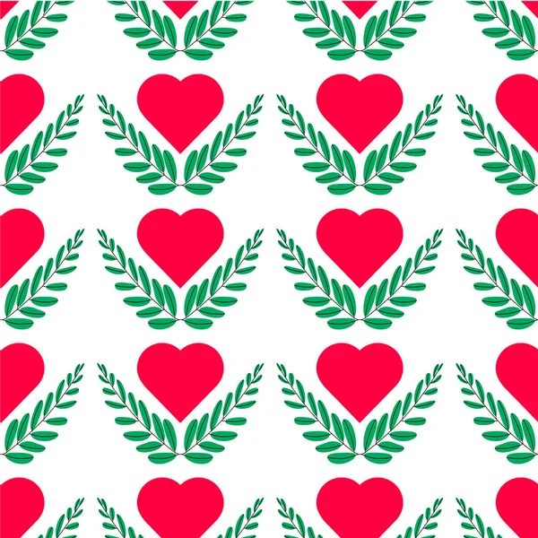 Ilustración Vectorial Hojas Verdes Planas Plantilla Logo Corazón Rojo Sobre — Vector de stock