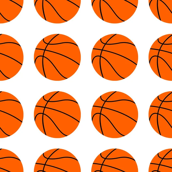 Orangefarbener Flacher Basketballball Vektordarstellung Isoliert Auf Weißem Hintergrund Nahtloses Muster — Stockvektor