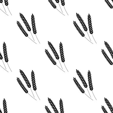 Vektör dikişsiz desen illüstrasyon buğday kulakları. Bira, oktoberfest, arka plan. Fırın paketi için, ekmek ürünleri. Sonbahar hasadı. Siluet.