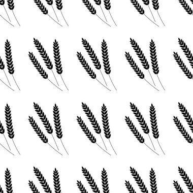 Vektör dikişsiz desen illüstrasyon buğday kulakları. Bira, oktoberfest, arka plan. Fırın paketi için, ekmek ürünleri. Sonbahar hasadı. Siluet.