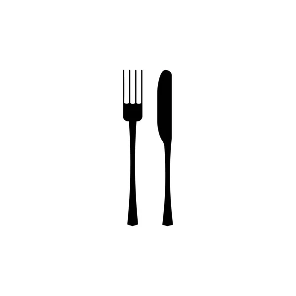 Vectorillustratie Vork Mes Pictogram Witte Achtergrond Restaurant Menupictogram Zwarte Platte — Stockvector