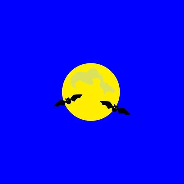 할로윈 기호입니다 박쥐의 아이콘입니다 실루엣입니다 보름달과 박쥐의 야경입니다 만화입니다 일러스트 — 스톡 벡터