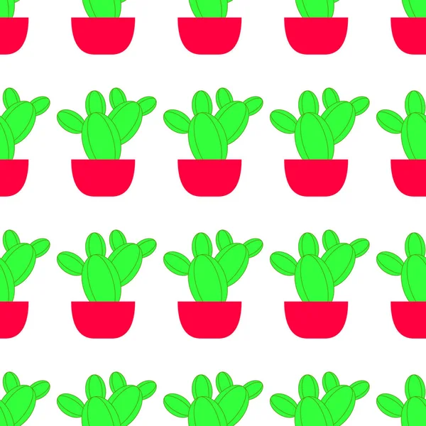Vektor Bezproblémový Model Kaktusy Jasně Opakovaná Textura Zelenými Kaktusy Květináči — Stockový vektor