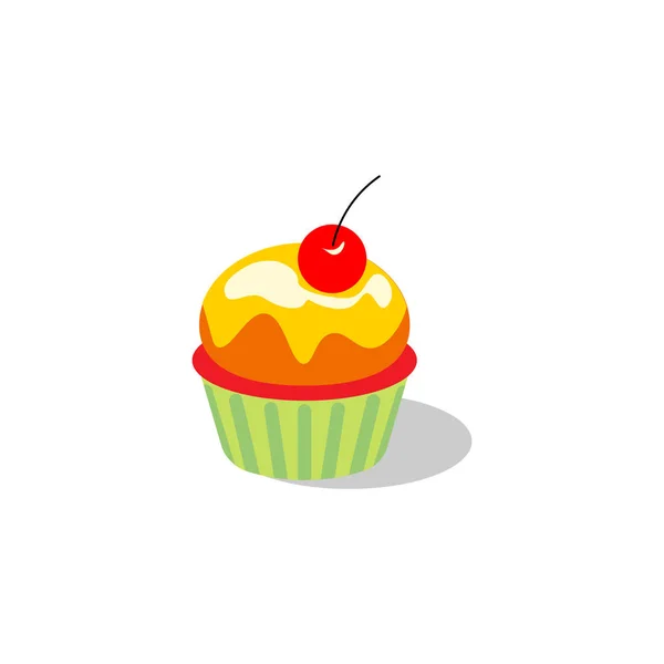 Vektor Cupcake Illustration Kuchen Mit Sahne Und Kirsche Isoliert Auf — Stockvektor