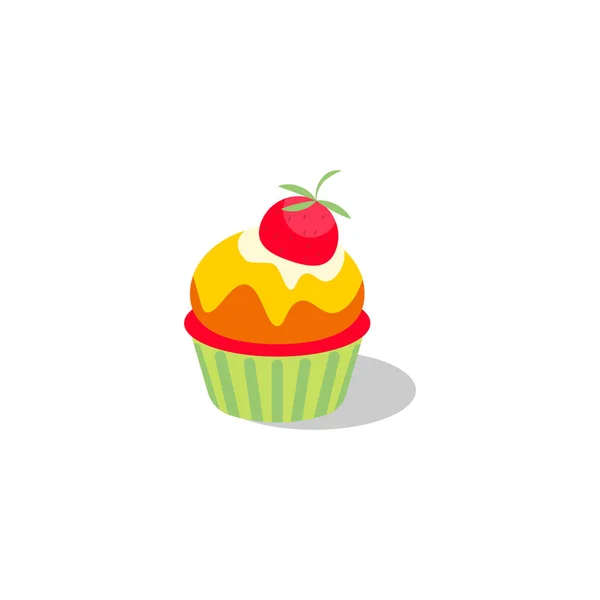 Vektor Cupcake Illustration Kuchen Mit Sahne Und Erdbeere Isoliert Auf — Stockvektor