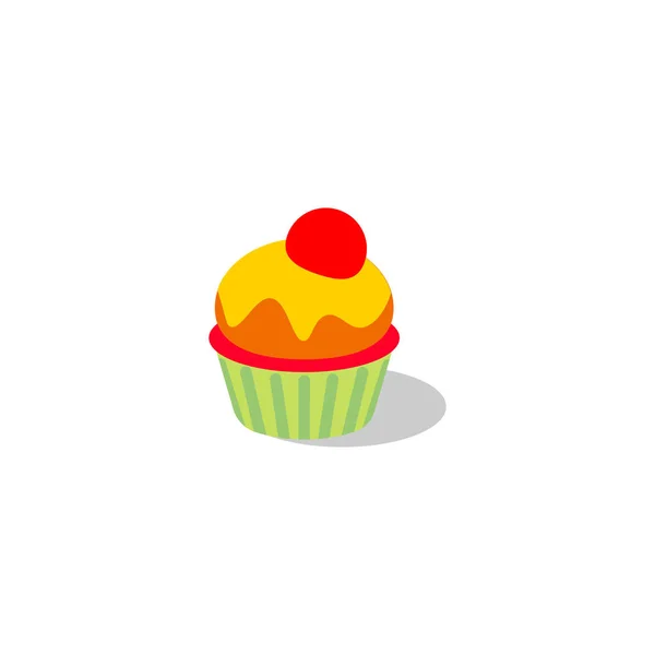 Illustration Vectorielle Cupcake Gâteau Crème Baie Isolé Sur Fond Blanc — Image vectorielle