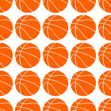 turuncu düz basketbol topu, vektör illüstrasyon beyaz arka plan üzerinde izole. Dikişsiz basketbol deseni. Spor dekorasyon.