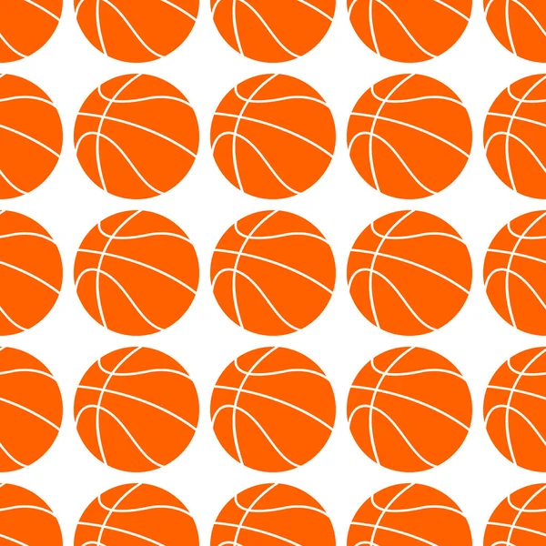 Pomarańczowe Płaskie Piłki Koszykówki Wektor Ilustracji Białym Tle Bezszwowy Wzór — Wektor stockowy