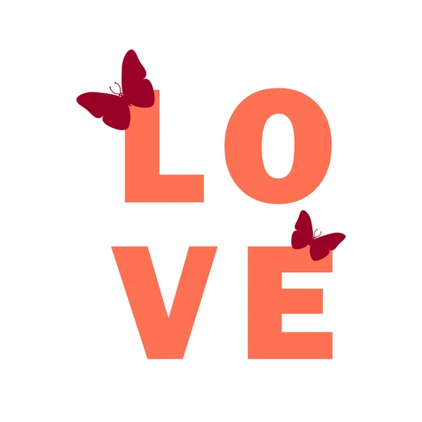 Романтичний День Святого Валентина Люблять Вітальні Листівки Любов Напис Метелики — стоковий вектор