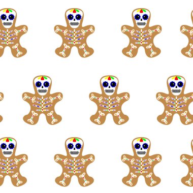 Vektör illüstrasyon. Erkek şeklinde tatil kurabiyesi. Ölü kurabiye günü. Beyaz arka plan üzerinde Dia de los muertos simgesi.