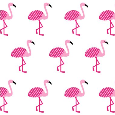 Pembe flamingo düz ayarlayın. Şirin flamingo koleksiyonu. Flamingo hayvan egzotik, Doğa Vahşi fauna illüstrasyon vektör.