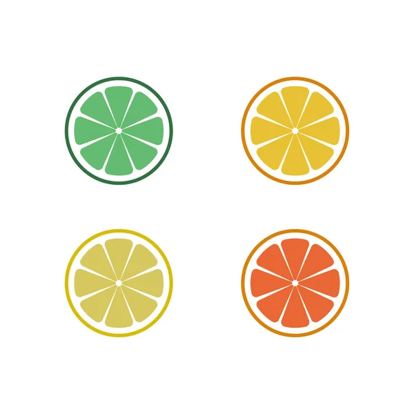 Rodajas de cítricos frescos. ilustración vectorial. Set de lima, limón, naranja y pomelo — Archivo Imágenes Vectoriales