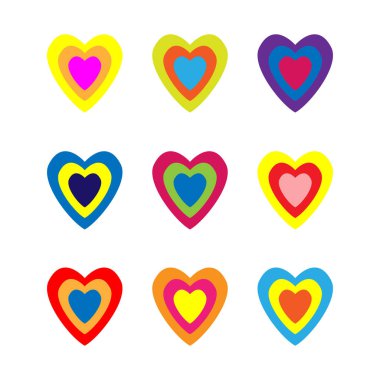 Renkli kalpler kümesi. Beyaz arka plan üzerinde vektör çizim. kalp seti