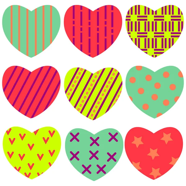 Vector Illustration Set Colourful Hearts Ornament White Background Isolated — Stock Vector