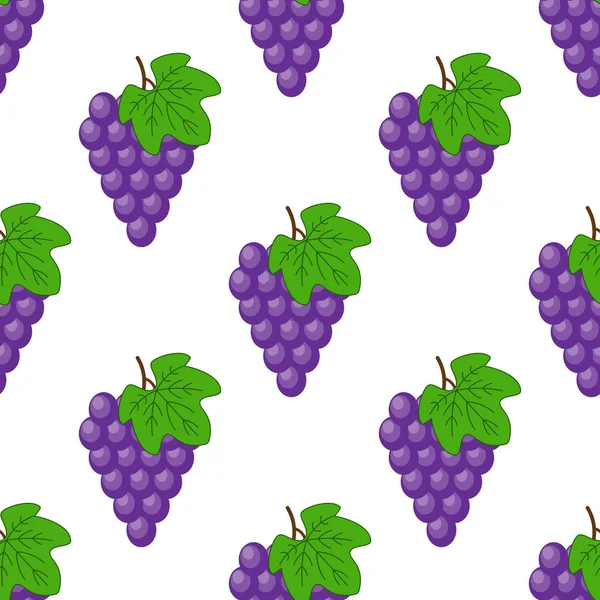 Vector Seamless Pattern Cartoon Grapes Isolated White Bright Juice Berries — Stock Vector