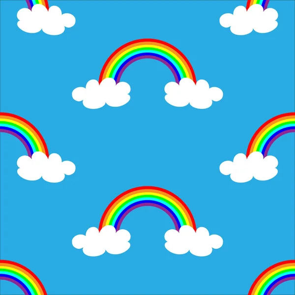 Flat Design Cartoon Rainbow Clouds Seamless Pattern Background — Stock Vector