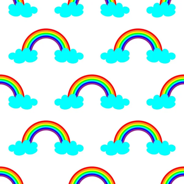 Cute Vector Illustration Rainbow Blue Clouds Seamless Pattern Design Children — Stock Vector