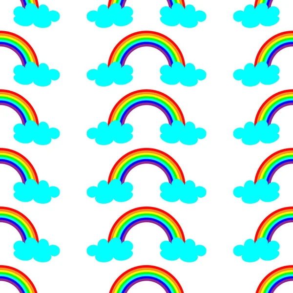 Cute Vector Illustration Rainbow Blue Clouds Seamless Pattern Design Children — Stock Vector