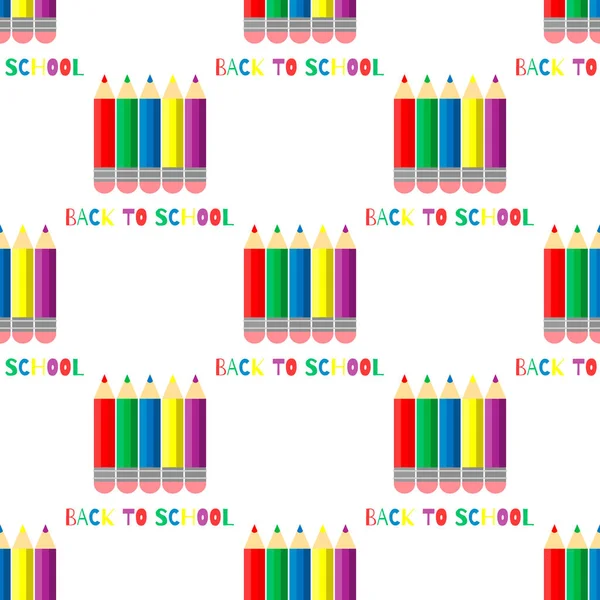 Modèle Sans Couture Crayons Couleur Sur Fond Blanc Modèle Retour — Image vectorielle