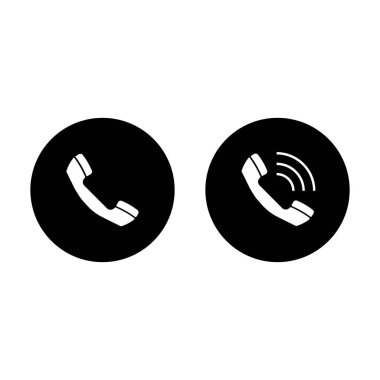 siyah arka plan üzerine izole trendy düz stil eski telefon simgesini. Telefonları ayarlayın. El cihazı seti