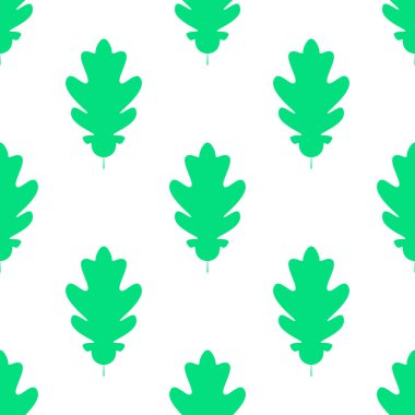 Silhuette meşe Seamles desen bırakır. Beyaz arka plan üzerinde Meşe yaprağı düz simgesi. Vektör çizim. EPS 10