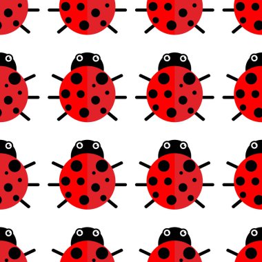 Uğur böceği veya uğur böceği vektör grafik illüstrasyon izole. Şirin basit düz tasarımı siyah ve kırmızı Bayan beetle. Sorunsuz ladybag desen.