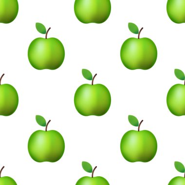 Vektör ilustration. Beyaz arka plan Dekorasyon dikişsiz desen gerçekçi yeşil elma.