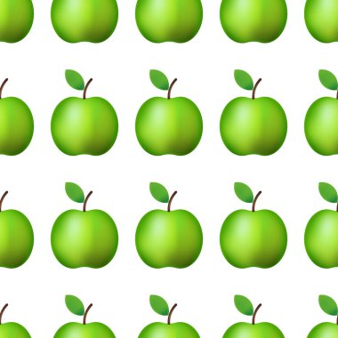 Vektör ilustration. Beyaz arka plan Dekorasyon dikişsiz desen gerçekçi yeşil elma.