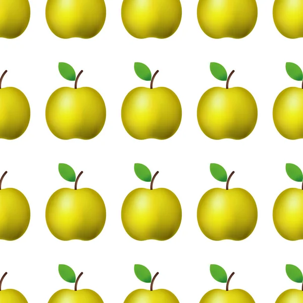 Vektor ilustrasi. Pola mulus apel kuning realistis pada latar belakang putih Dekorasi . - Stok Vektor