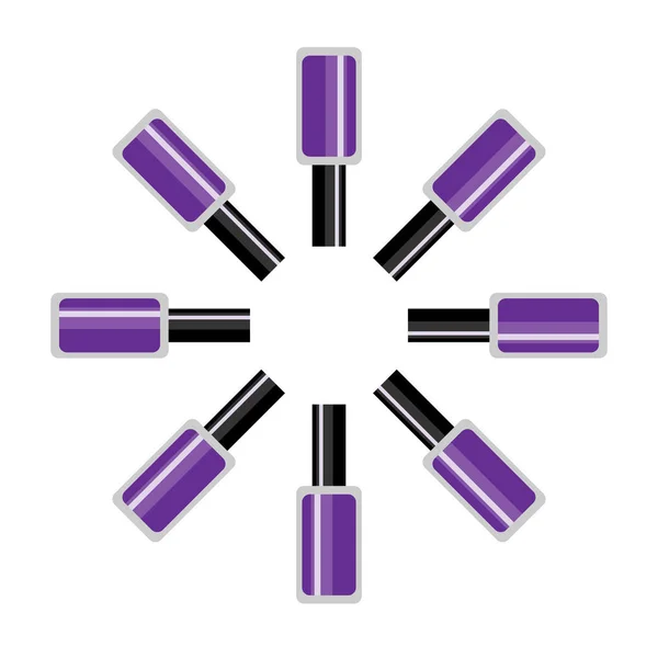 ベクトルの図。ブラック キャップが白い背景で隔離の紫のマニキュア瓶。販売のためのデザインのサークル広告. — ストックベクタ