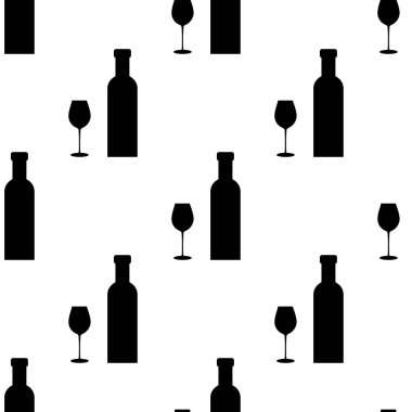 Dikişsiz desen vektör çizim şarap ve cam şişe